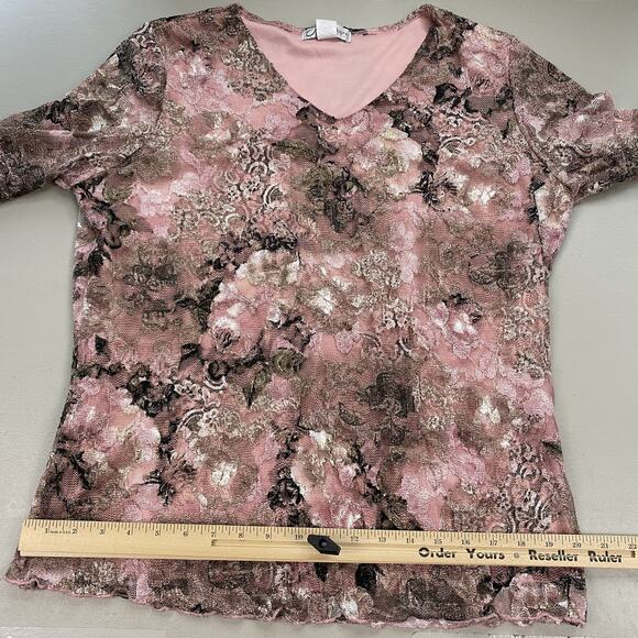 Dressbarn Top 1X Pink Floral Lace Bell Sleeve Sheer Layers Fairy Grunge Vtg Y2K - Picture 11 of 14